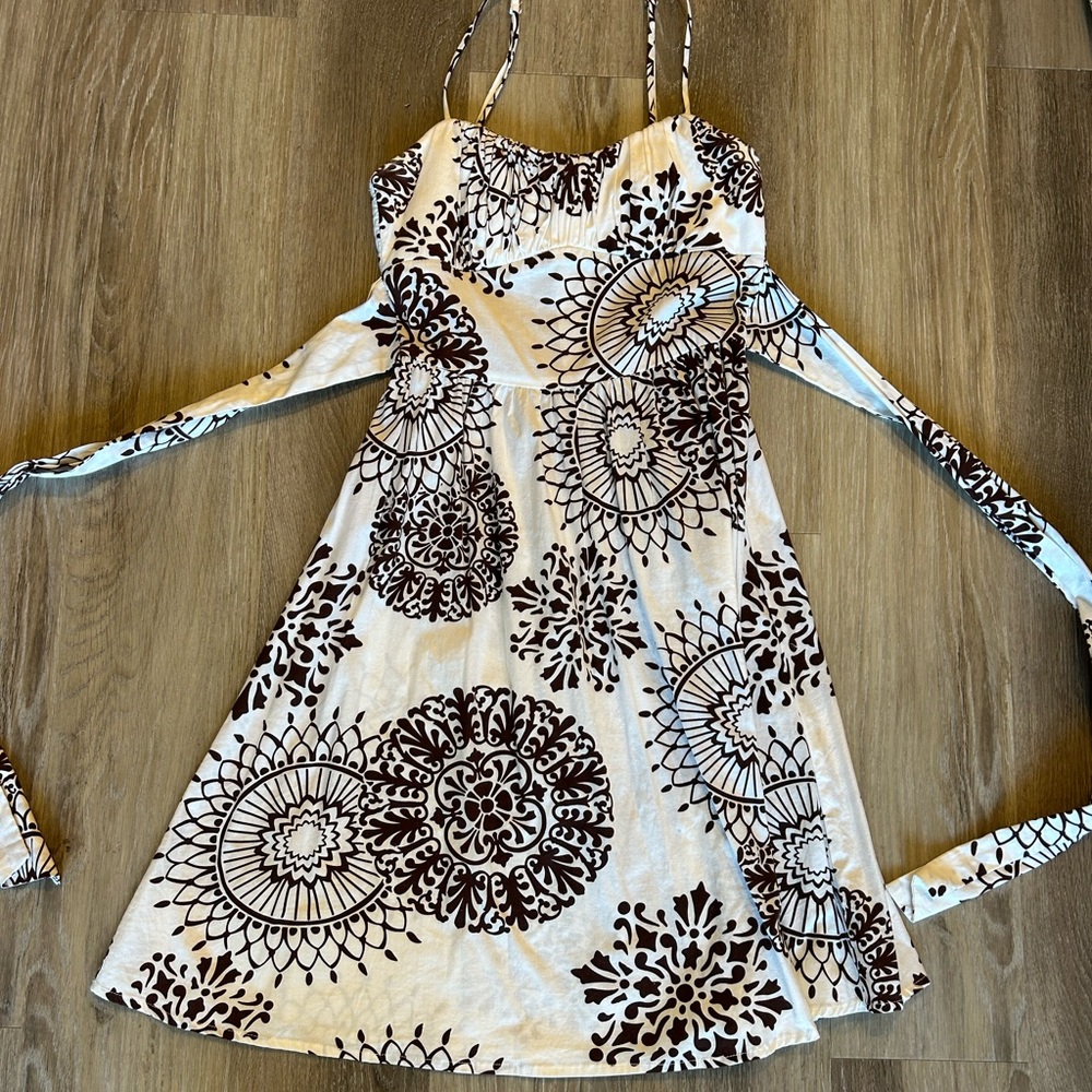 Dress with Brown and Cream Floral Design
